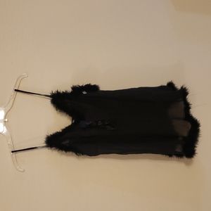Holiday Editions Black Faux Fur Lined Sheer Camisole/Teddy Vintage 90s XL